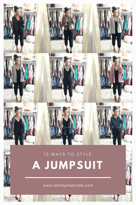 Need some inspo on how to style the Wild Fable for Target black jumpsuit? Fashion blogger Sandy a la Mode shows you 12 ways to style it, casual to dressy! Black Jumper Outfit, How To Style Jumpsuit, Jumpsuit Outfit Winter, Casual Black Jumpsuit, Black Romper Outfit, How To Wear A Jumpsuit, Black Jumpsuit Outfit, Jumpsuit Outfit Casual, Edgy Fashion Style