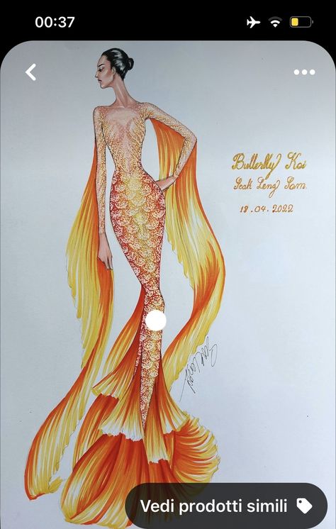 Fish Inspired Fashion Illustration, Fish Dress Drawing, Fish Inspired Dress, Fish Inspired Fashion, Koi Dress, Fashion Model Drawing, Fashion Illustration Poses, Fish Dress, Fashion Illustration Collage