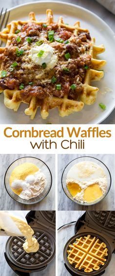 Stovetop Chili, Cornbread Waffles, Chili Cornbread, Recipe Crockpot, Waffle Iron Recipes, Chili And Cornbread, Savory Waffles, Waffle Maker Recipes, Pantry Ingredients