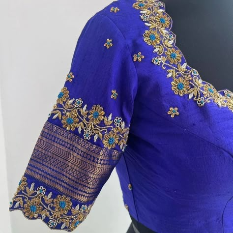 Dm@9640490158 Designer maggam work blouse Fabric: Halfpattu /Rawsilk Dispatch: 3days Price : 2700unstiched 3250stitched Colours and sizes can be customised accordingly Blue Maggam Work Blouse Designs, Blouse Work Designs Simple, Trendy Maggam Work Blouse Designs, Bride Blouse Designs, Marriage Blouses, Ghagra Design, Aari Blouse Design, Saree Jacket Designs, Pink Blouse Designs