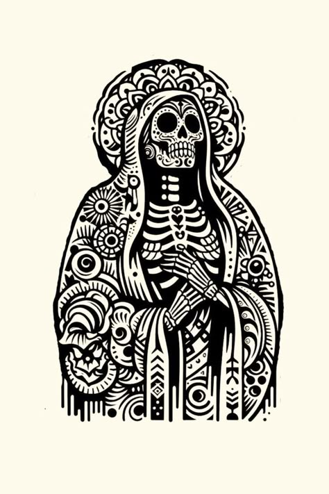 4 X 4 Tattoo Ideas, Mexican Traditional Tattoo, Santa Muerte Tattoo, Mexican Graphic Design, Skull Tattoo Designs, Mexican Tattoo, Catrina Tattoo, Mexican Art Tattoos, Aztec Tattoo Designs