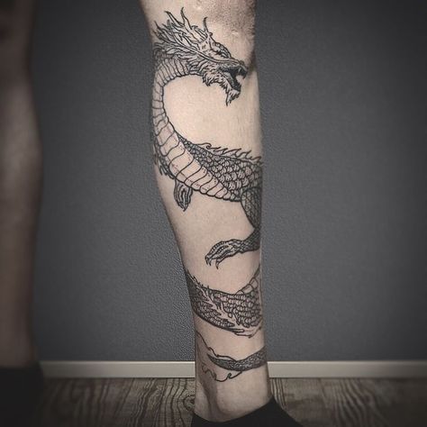 Dragon Tattoo Wrapped Around Forearm, Dragon Wrap Tattoo, Dragon Leg Tattoo Men, Japanese Dragon Leg Tattoo, Dragon Wrapped Around Leg Tattoo, Dragon Tattoo Calf, Dragon Tattoo Around Arm, Leg Wrap Tattoo, Dragon Tattoo Wrapped Around Arm