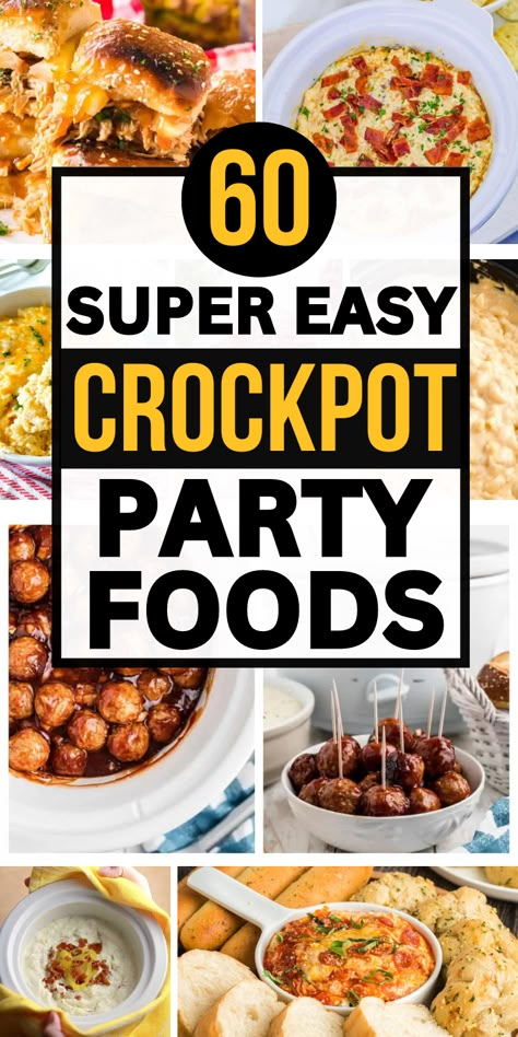 Slow cooker party food Wedding Crockpot Food, Crockpot Cookout Food, Inexpensive Snacks For A Crowd, Easy Work Party Food Ideas, Crock Pot Ideas For Party, Crockpot Birthday Party Food, Hearty Snacks For A Crowd, Crockpot Food For Party, 4th Of July Crockpot Recipes