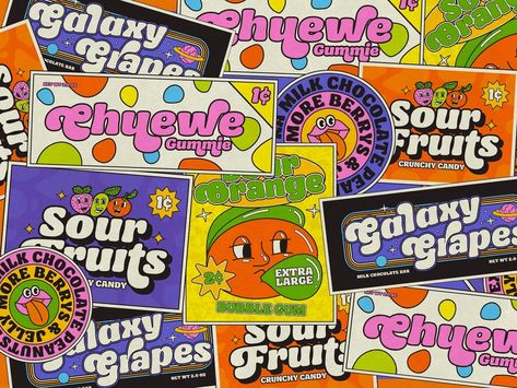 Retro Candy Label by Ricky Rinaldi #dribbble #design #vintage #retro #branding #graphicdesign #groovy #70s Cooper Black, Retro Graphic Design, Candy Labels, Retro Candy, Retro Font, Vintage Fonts, Logo Images, Font Family, Label Design