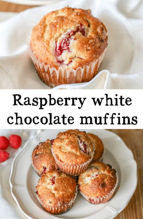 Raspberry White Chocolate Muffins, Raspberry And White Chocolate Muffins, Raspberry Muffin Recipes, Fruit Deserts, White Chocolate Muffins, Raspberry White Chocolate, Chocolate Muffin Recipe, Chocolate Muffin, Raspberry Muffins