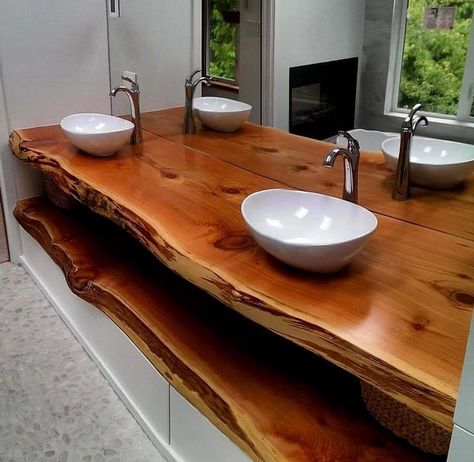 Live Edge Vanity, Rustic Kitchen Tables, Log Cabin Designs, Rustic Vanity, Rustic Farmhouse Living Room, Bathroom Vanity Designs, Rustic Bathroom Vanities, Rustic Bathroom Designs, Live Edge Furniture