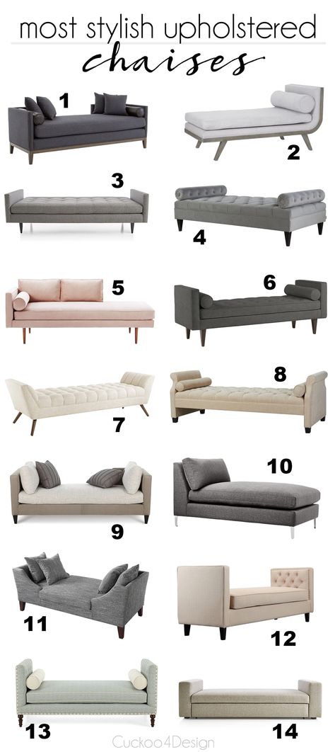 Friday Favorites: upholstered chaises | Cuckoo4Design Couch And Bench Living Room, Bed Side Couch Design, One Side Sofa Design, Backless Couch Living Room, Backless Sofa Living Room, Sofa Bedroom Ideas Small Spaces, Bedroom Couch Design, Room Couch Ideas Bedrooms Sofas, Bed Chair Design