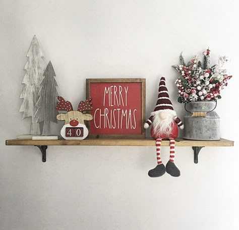 Diy Christmas Decor For Shelves, Ikea Kallax Christmas Decor, Christmas In A Small House, Christmas Decor For Floating Shelves, Christmas Decor On Shelf, Christmas Shelf Decorations, Christmas Open Shelving Decor, Christmas Wall Shelf Decor Ideas, Christmas Shelf Decor Ideas Living Room