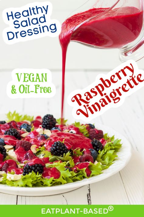 In the mood for something different on those fresh salads? Try this tangy and sweet raspberry salad dressing. Rasberry Dressing Salad, Healthy Dip For Veggies, Wfpb Sauces, Raspberry Salad Dressing, Raspberry Vinaigrette Recipe, Raspberry Vinaigrette Dressing, Fruit Dressing, Oil Free Salad Dressing, Dip For Veggies