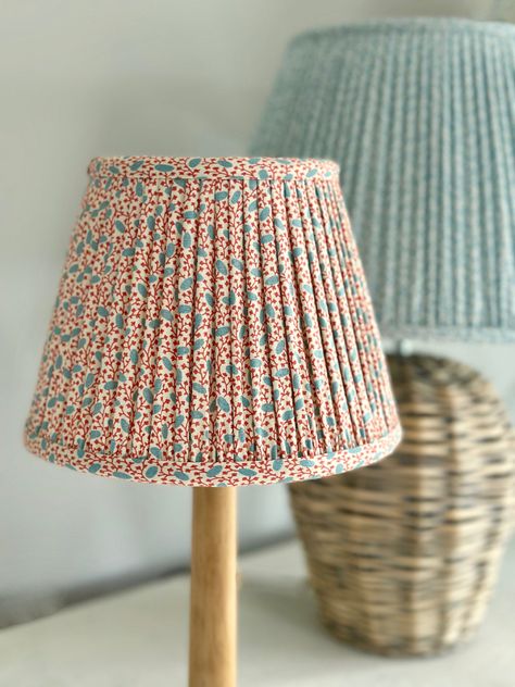 Classic empire shape lampshade, hand pleated and gathered in 100% cotton fabric. Enlarged from a tiny fragment of 19th Century patchwork, Pinto has a modern twist. Measurements listed top, bottom, side Designer Lampshades, Patterned Lampshades, Unique Lampshades, Pleated Lampshade, Floral Lampshade, Pinterest Contest, Luxury Bedroom Design, Green Bedroom, Diy Lamp Shade