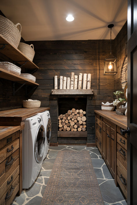 Functional and Beautiful Laundry Room Ideas Mountain Laundry Room, Earthy Laundry Room Ideas, Mushroom Laundry Room Combo, Mud Room Laundry Room Combo Dog Wash, Barndominium Laundry Room, Laundry Room With Countertop, Wash Room Ideas, Washing Room Ideas, Laundry And Pantry Room Combo