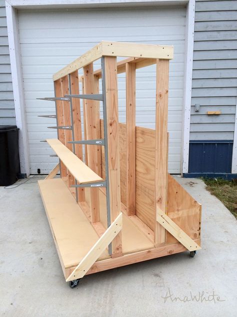 Lumber Cart, Lumber Storage Rack, Wood Cart, Plywood Storage, Lumber Rack, Wood Storage Rack, Woodworking Garage, Lumber Storage, Pallet Furniture Ideas