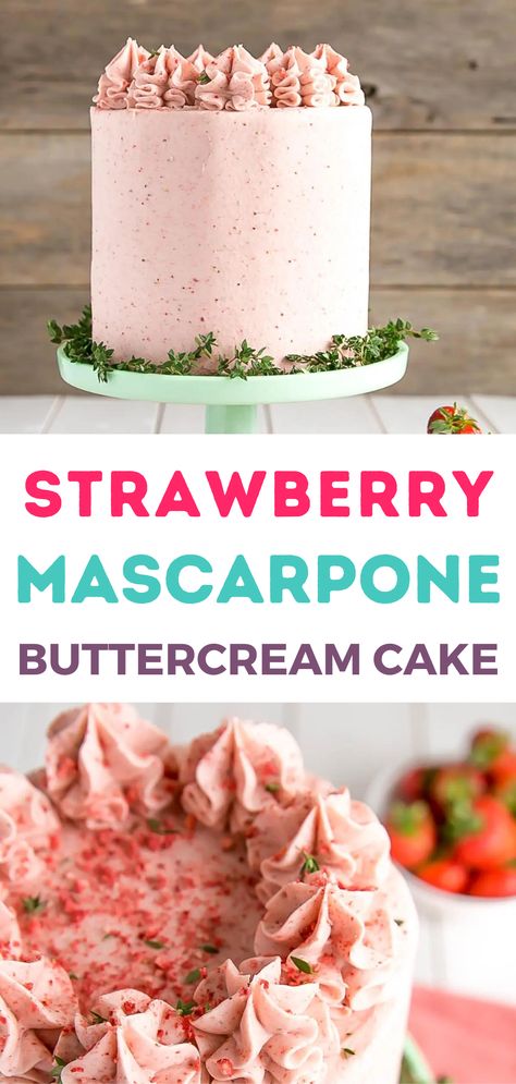 Mascarpone Strawberry Cake, Strawberries And Mascarpone, Strawberry Pie Cake, Strawberry Marble Cake Recipes, Strawberry Frosted Cake, Mascarpone Buttercream Frosting, Fancy Strawberry Cake, Marscapone Cake Recipes, Mascarpone Cream Cake