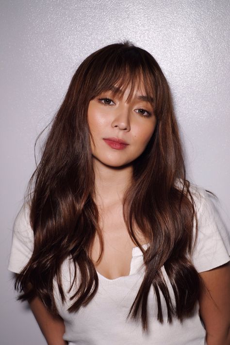 Kathryn Bernardo Hairstyle, Kathryn Bernardo Photoshoot, Kathryn Bernardo Outfits, Hair Color For Morena, Honey Balayage, Daniel Padilla, Kathryn Bernardo, Long Brown Hair, Face Images