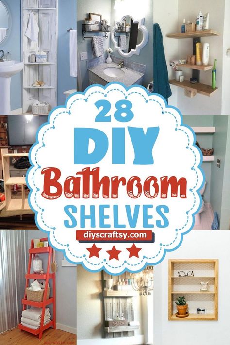 DIY Bathroom Shelves Bathroom Shelves Small Spaces, Shelves Small Spaces, Diy Bathroom Shelves, Bathroom Shelves Ideas, Bathroom Shelves Over Toilet, Over The Toilet, Shelves Ideas, Over Toilet, House Cleaning Checklist