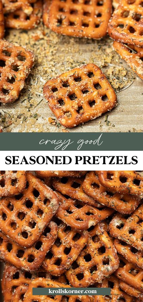 Crazy Good Seasoned Pretzels • Kroll's Korner Easy Pretzel Snacks, Seasoned Pretzel Sticks Recipe, Dots Copycat Pretzels, Savory Pretzels Recipe, Seasoned Pretzel Sticks, Sweet And Savory Pretzels, Pretzel Flavor Recipes, Microwave Pretzels, Copycat Dots Pretzels