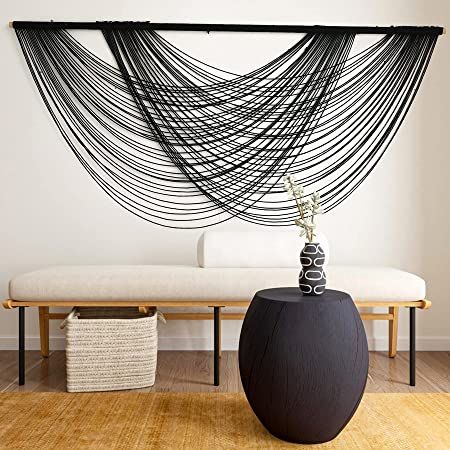 Amazon.com: Flber Macrame Wall Hanging Large-Scale Tie-Dye Bohemian Yarn Tapestry Home Room Wall Decor 59" Wx 35" L : Home & Kitchen Black Macrame Wall Hanging, Tapestry Living Room, Yarn Tapestry, Macrame Wall Hanging Large, Black Feature Wall, Boho Yarn, Macrame Wall Decor, Salon Suites, Woven Wall Art