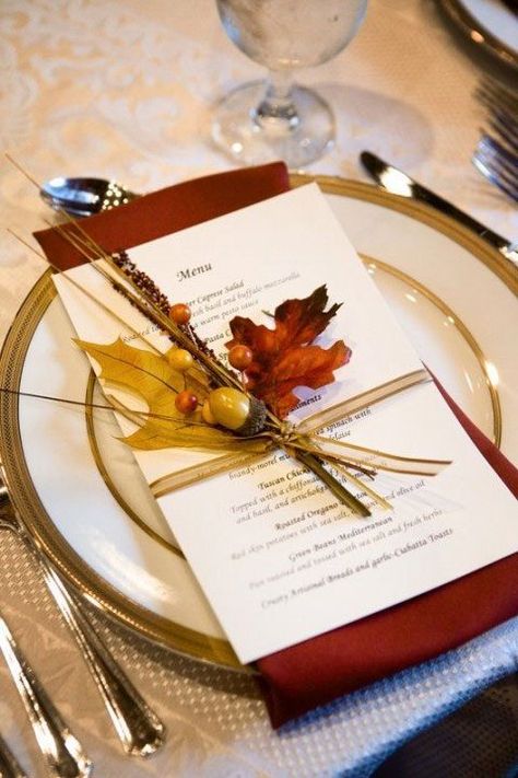 Simple-but-elegant-table-setting-for-fall Autumn Wedding Ideas, Autumn Weddings, Fall Table Settings, Fall Wedding Invitations, Fall Wedding Ideas, Pretty Tables, Fall Wedding Decorations, Wedding Inspiration Fall, Fall Weddings