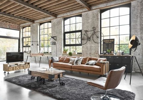 Industrial Chic Decor, Industrial Living Room, Industrial Home Design, Loft Stil, Industrial Livingroom, Industrial Living, Industrial Interior Design, Urban Loft, Industrial Home