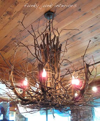 Twig Chandelier, Diy Luminaire, Twig Crafts, White Branches, Branch Chandelier, Custom Chandelier, Funky Junk Interiors, Diy Chandelier, Deco Luminaire