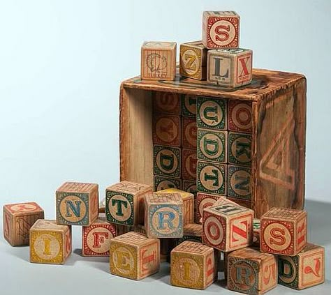 Boxed Set of Forty-eight Children's Alphabet Blocks, early 20th century. Vintage Toy Display, Vintage Kidcore, Victorian Nursery, Vintage Baby Toys, Vintage Wood Furniture, Childrens Alphabet, Victorian Toys, Toy Boat, Alphabet Blocks