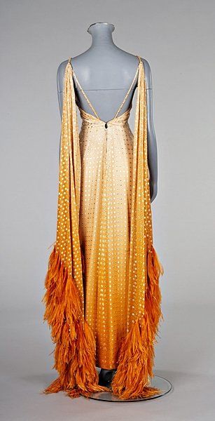 DressPierre Balmain, 1970sKerry Taylor Auctions 70s Evening Wear, 70s Evening Dress, 1970s Evening Gowns, 70s Evening Gown, Draping Idea, Flame Witch, Orange Evening Gown, Fashion Details Unique, 70s Fancy Dress