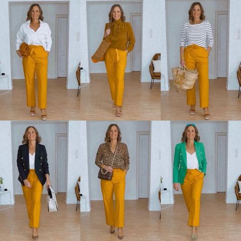 Gold Pants Outfit, Mustard Pants Outfit, Orange Pants Outfit, Living Cheap, Yellow Pants Outfit, Mustard Yellow Pants, Colored Pants Outfits, Mustard Outfits, Colors Outfit