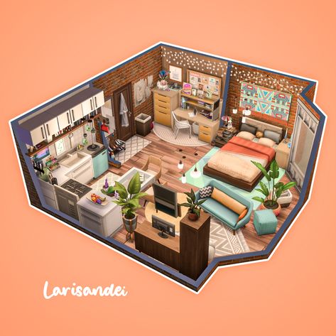 Sims 4 Bedroom Apartment, Sims 4 Small Apartment Ideas, Small House Sims 4 Ideas, Sims 4 One Room House, Sims Student House, Sims 4 Apartment Inspiration, Sims 4 Houses Apartments, Sims 4 Small Bedroom Ideas, Student Apartment Sims 4