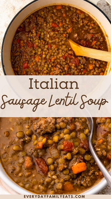 Italian Sausage And Lentils, Lentil Soup Recipe With Sausage, Ina Garden Lentil Soup, Lentil And Sausage Recipes, Italian Sausage Lentil Soup Recipe, Sausage Lentil Soup Instant Pot, Lentil Italian Sausage Soup, Carrabbas Sausage And Lentil Soup Recipe, Lentils And Sausage Recipe