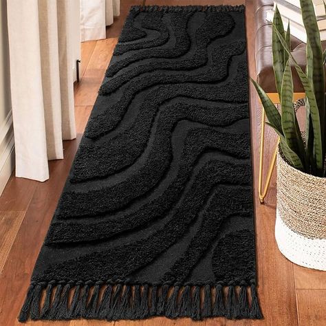 Amazon.com: Castage Boho Runner Rug 2’x6’ Washable Rug Runners for Hallways Entryway Kitchen Bathroom Bedroom Black Throw Rugs with Tassel Long Modern Carpet Vintage Decor Farmhouse Tufted Woven : Home & Kitchen Hallway Floor Rug, Modern Black Area Rug, Wood Stair Carpet Runner, Bathroom Rug Washable, Black Man Home Decor, Black Women Bathroom Decor, Afrocentric Kitchen Decor, Black And Pink Rug, Black Brown Home Decor