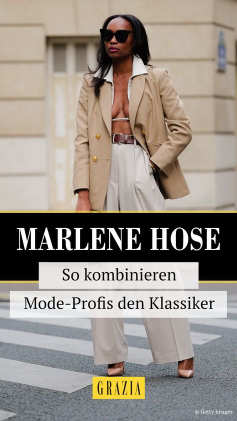 Für jeden Anlass und Figurtyp geeignet: Die Marlene Hose ist ein zeitloser Klassiker, der in keinem Kleiderschrank fehlen sollte. Wir verraten dir, warum so viele Mode-Profis dem Modell verfallen sind und wie du die Marlene Hose perfekt kombinieren kannst. Beige Hose, Quite Luxury, Marlene Hose, Fashion Weeks, Street Styles, Blazer, Models