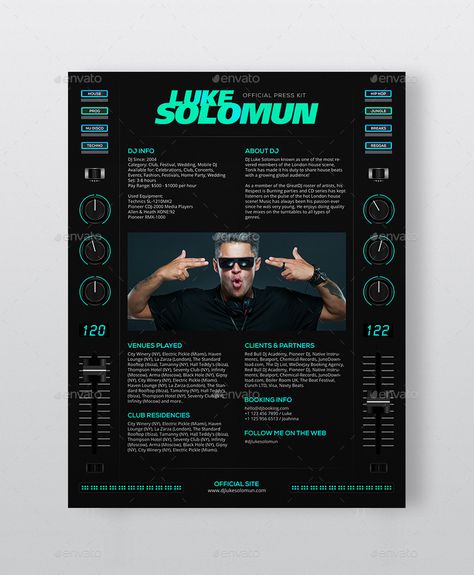 Epk Press Kit Music Design, Epk Press Kit Music Template, Epk Press Kit Music, Dj Portfolio, Music Press Kit, Dj Branding, Dj Profile, Dj Press Kit, Dj Kit