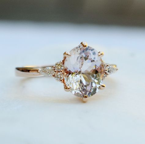 Sapphire Engagement Ring Rose Gold, Peach Champagne Sapphire, Champagne Sapphire, Oval Sapphire Engagement Ring, Peach Sapphire Engagement Ring, Prong Engagement Rings, Stacked Wedding Bands, White Sapphire Engagement Ring, Ring Rosegold