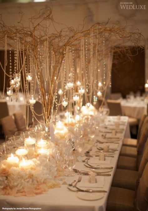 31 Prettiest Pearl Wedding Inspirational Ideas Tafel Decor, Great Gatsby Wedding, Gladioli, Winter Wedding Colors, Winter Candle, Gatsby Wedding, Long Table, The Great Gatsby, Pearl Wedding