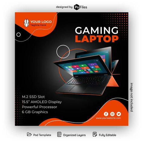 Gaming Laptop Free Social Media Post Design PSD Template - PsFiles Laptop Poster Design Ideas, Laptop Social Media Post, Laptop Social Media Design, Laptop Poster Design, Template Laptop, Laptop Template, Laptop Display, Sneaker Posters, Poster Design Ideas