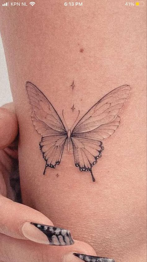 Hand And Finger Tattoos, Butterfly Tattoos For Women, Small Pretty Tattoos, Tasteful Tattoos, Butterfly Tattoo Designs, Small Hand Tattoos, Butterfly Tattoos, Classy Tattoos, Line Art Tattoos