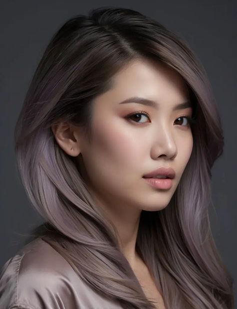 35 Hair Color Ideas For Asian Women With Straight Hair Hair Color For Asian Women Over 40, Mushroom Brown Hair Color Balayage Asian, Best Highlights For Asian Hair, Asian Grey Highlights, Asian Hair Color Without Bleach, Asian Hair Color Low Maintenance, Hair Color Ideas Grey Ash, Hair Asian Color, Asian Salt And Pepper Hair