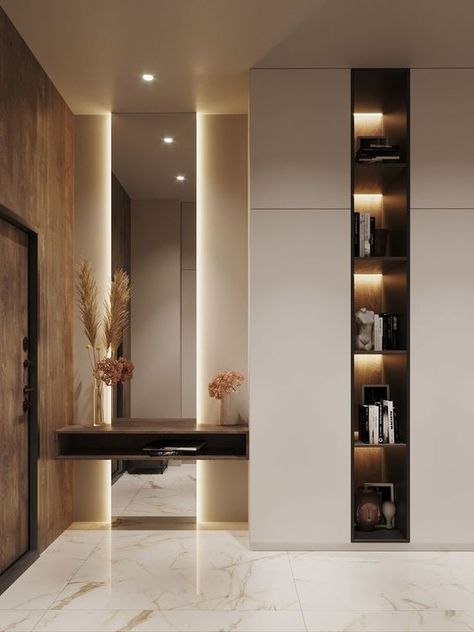 Home Enterence Ideas Modern, Closet For Entrance, Home Entering Design, Entrance Apartment Design, House Enterence Ideas, Enterence Hall Ideas, Enterance Idea Decoration, Entryway Ideas Modern Luxury, Modern House Entrance Interior