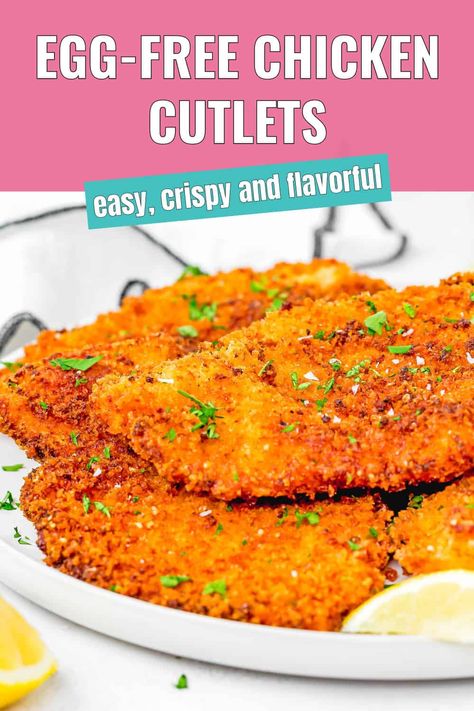 These Eggless Chicken Cutlets are crispy on the outside, juicy on the inside, and bursting with flavor! They’re super easy to make, and you can have them ready in just 30 minutes, making them perfect for those busy weeknights when you need something tasty and satisfying in a pinch. Plus, they’re kid-friendly, so you know everyone at the table is going to be happy. Eggless Fried Chicken, Eggless Recipes Dinner, Fried Chicken Cutlets, What Is For Dinner, Eggless Recipes, Yummy Chicken Recipes, Chicken Cutlets, Breaded Chicken, Quick Dinner Recipes