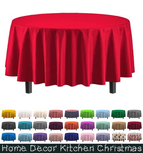 12-Pack Premium Plastic Tablecloth 84in. Round Table Cover - Red Bday Party Decor, Crown Display, White Plastic Table, Disposable Tablecloth, Plastic Table Cover, Paper Table, Kitchen Christmas, Plastic Table Covers, Round Table Covers