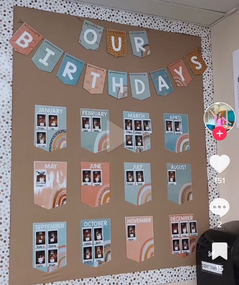 Classroom Inspiration Preschool, All About Me Display Board, Polaroid Classroom Ideas, Birthday Walls For Classroom, Birthdays Classroom Display Ideas, Form Board Ideas, Classroom Decor Toddler Room, Grade 1 Classroom Decoration Ideas, Baby Classroom Decoration