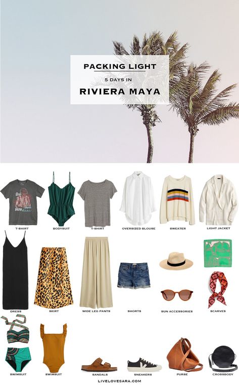 Tropics Outfit Ideas, 5 Days Outfits Packing Lists, 5 Day Packing List Summer, 5 Day Beach Vacation Packing List, 5 Day Packing List, Cold Beach Day Outfit, Cancun Packing List, What To Pack For Mexico, Mexico Packing List