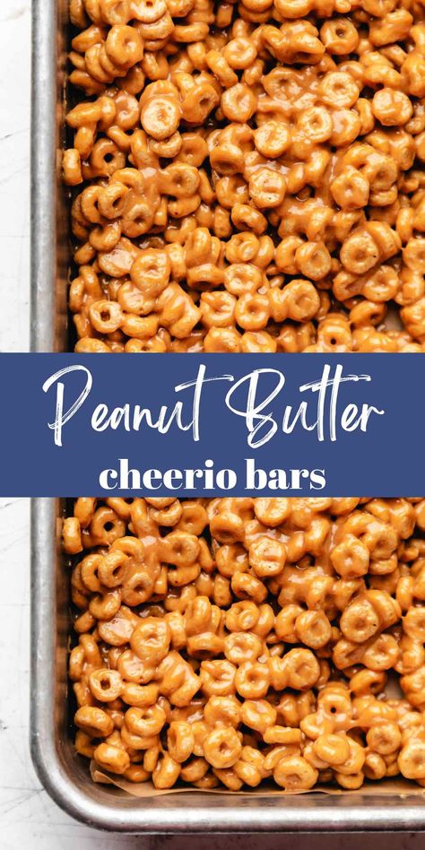 Peanut Butter Cheerio Bars (Three Ingredients) - I Heart Eating Cheerio Peanut Butter Bars Marshmallows, No Bake Cheerio Peanut Butter Bars, 3 Ingredient Cheerio Bars, Quick Work Snacks, Cheerios And Peanut Butter Bars, Cheerios And Peanut Butter, Honeynut Cheerio Bars, Peanut Butter Cheerio Bars Marshmallows, Pb Cheerio Bars