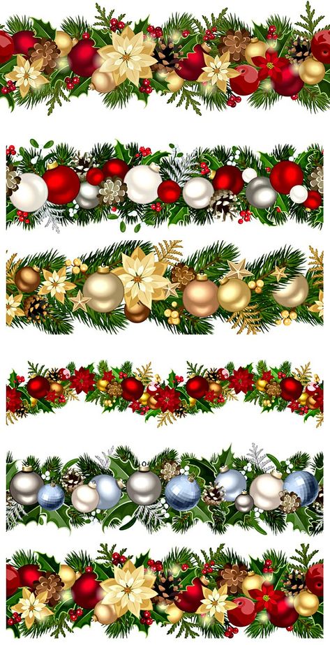 Christmas Horizontal, Xmas Garland, Christmas Topper, Christmas Garlands, Christmas Border, Christmas Clipart, Christmas Paper, Christmas Stickers, Christmas Deco