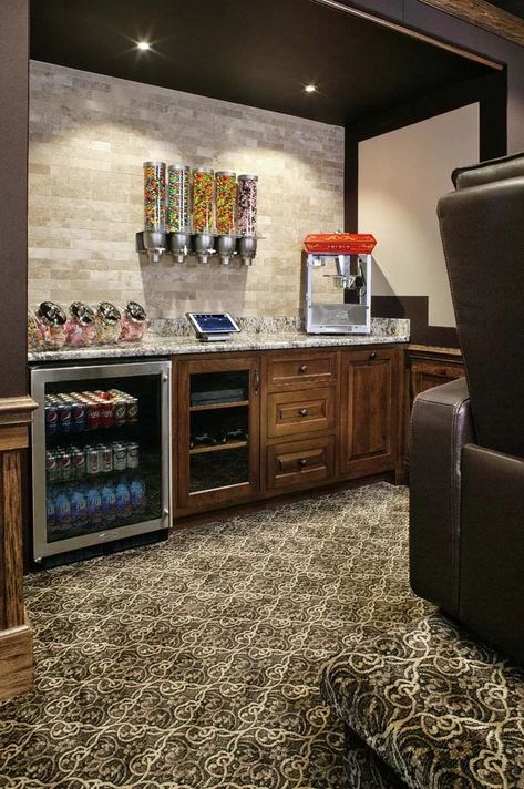 Gallery | Smart Home Installer in Gold Coast, IL | View Our Project Gallery Movie Room Kitchenette, Basement Ideas Movie Room, Game Room Kitchenette, Basement Snack Bar Ideas, Movie Room Snack Bar, Movie Room Snack Bar Ideas, Movie Theater Snack Bar, Snack Bar Ideas Home, Theater Snack Bar