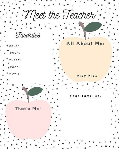 Meet The Teacher Printable, Teacher Questionnaire, Teaching Classroom Decor, Classroom Goals, Teacher Activities, Teacher Templates, Elementary Classroom Decor, Teacher Teaching, Future Teacher