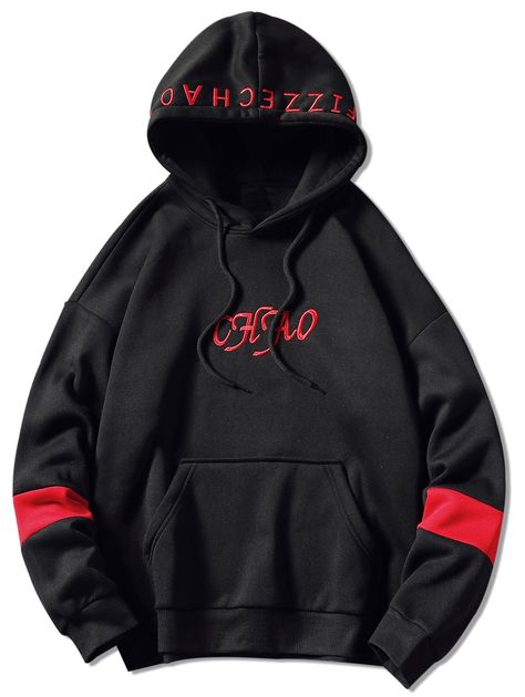 Drawstring Letter Embroidery Hoodie  BLACK GRAY RED WHITE , #spon, #Embroidery, #Hoodie, #Drawstring, #Letter, #RED #Ad Cool Streetwear, Stylish Hoodies, Embroidery Hoodie, Basic Hoodie, Guys Clothing Styles, Mens Hoodie, Letter Embroidery, Hoodie Pullover, Sports Clothing