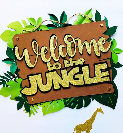 Welcome to the Jungle  Childrens Party Jungle sign   #jamelloveandpaper Jungle Signs Safari Party, Jungal Theme Decoration, Jungle Welcome Sign, Welcome To The Zoo Sign, It’s A Jungle Out There, Jungle Theme Graduation Party, Welcome To The Jungle Birthday Party, Cricut Jungle Theme, Jungle Decorations Party