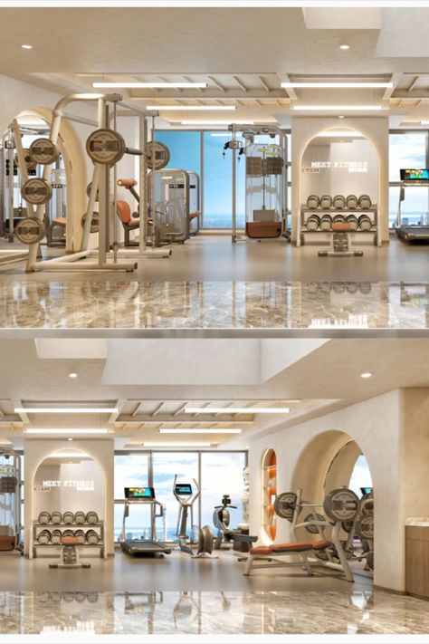 Mansion Gym Room, Ladies Only Gym Interior, Ladies Gym Interior, Women Only Gym Design, Luxury Gym Aesthetic, Aesthetic Gym Equipment, Gym Interior Design Ideas Modern Luxury, Luxury Gym Interior, Gym Bloxburg