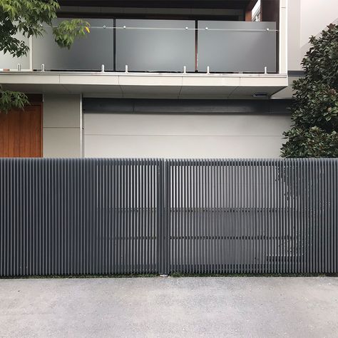 Residential Swing Gate Systems | Secure Entry Modern Driveway Gate Design, Modern House Front Gate, Front Gate Landscaping, Modern Driveway Gate, Modern Gates Driveway, Gate Landscaping, Residential Gate, Modern Iron Gate Designs, Modern Front Gate Design